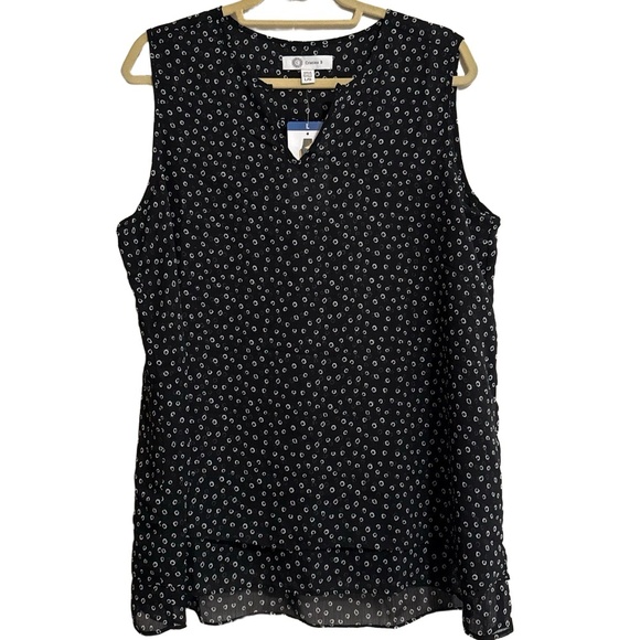 Cristina B Sleeveless Blouse Women's L Black Polka Dot V-Neck Sheer Casual - Picture 1 of 6